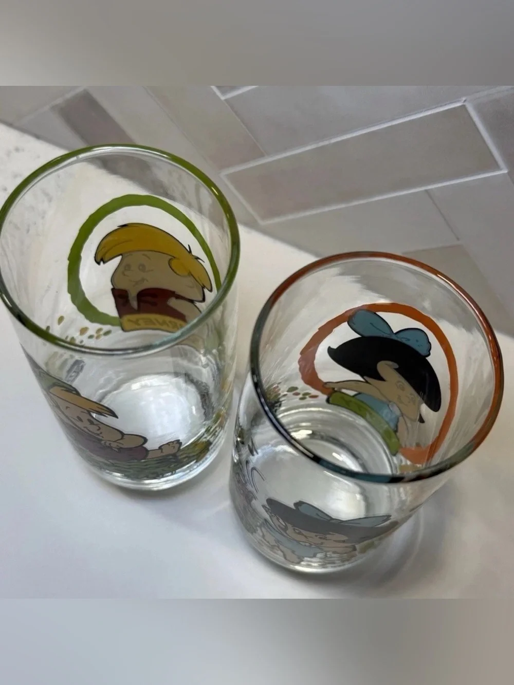 Vintage Pizza Hut The Flintstone Kids 1986 Barney Betty Drinking Glass Set of 2